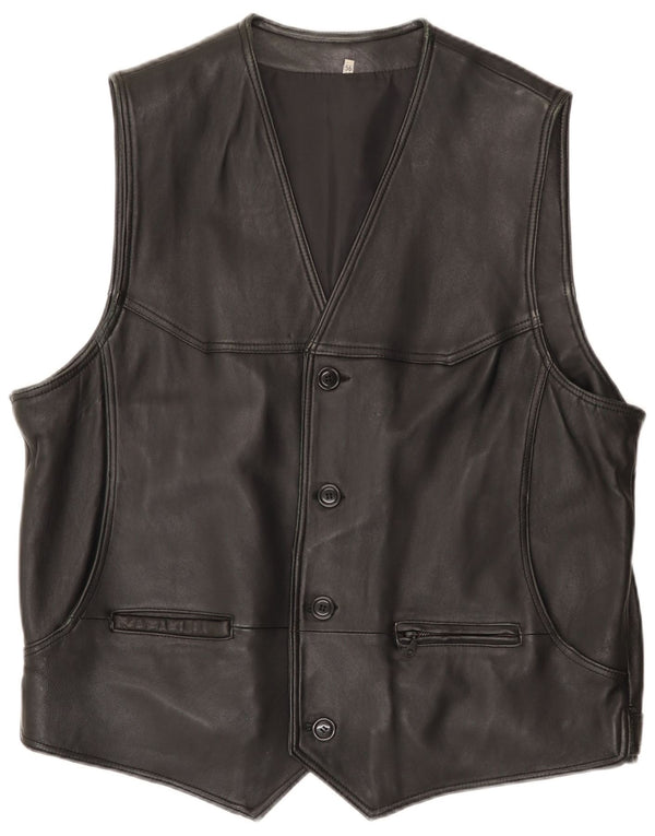 Vintage Herren Lederweste IT 56 3XL Schwarz