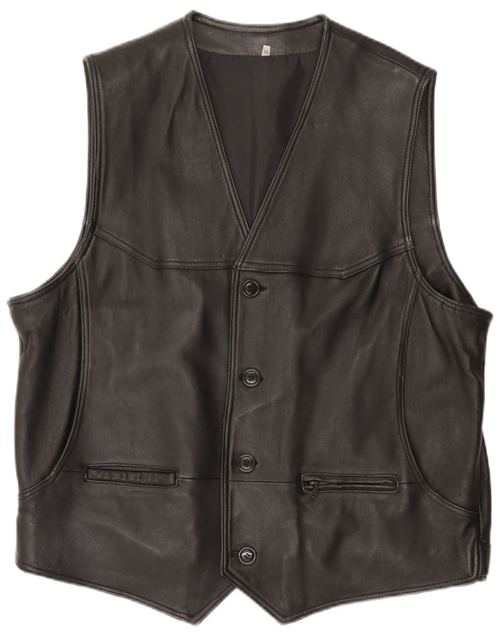 Vintage Herren Lederweste IT 56 3XL Schwarz