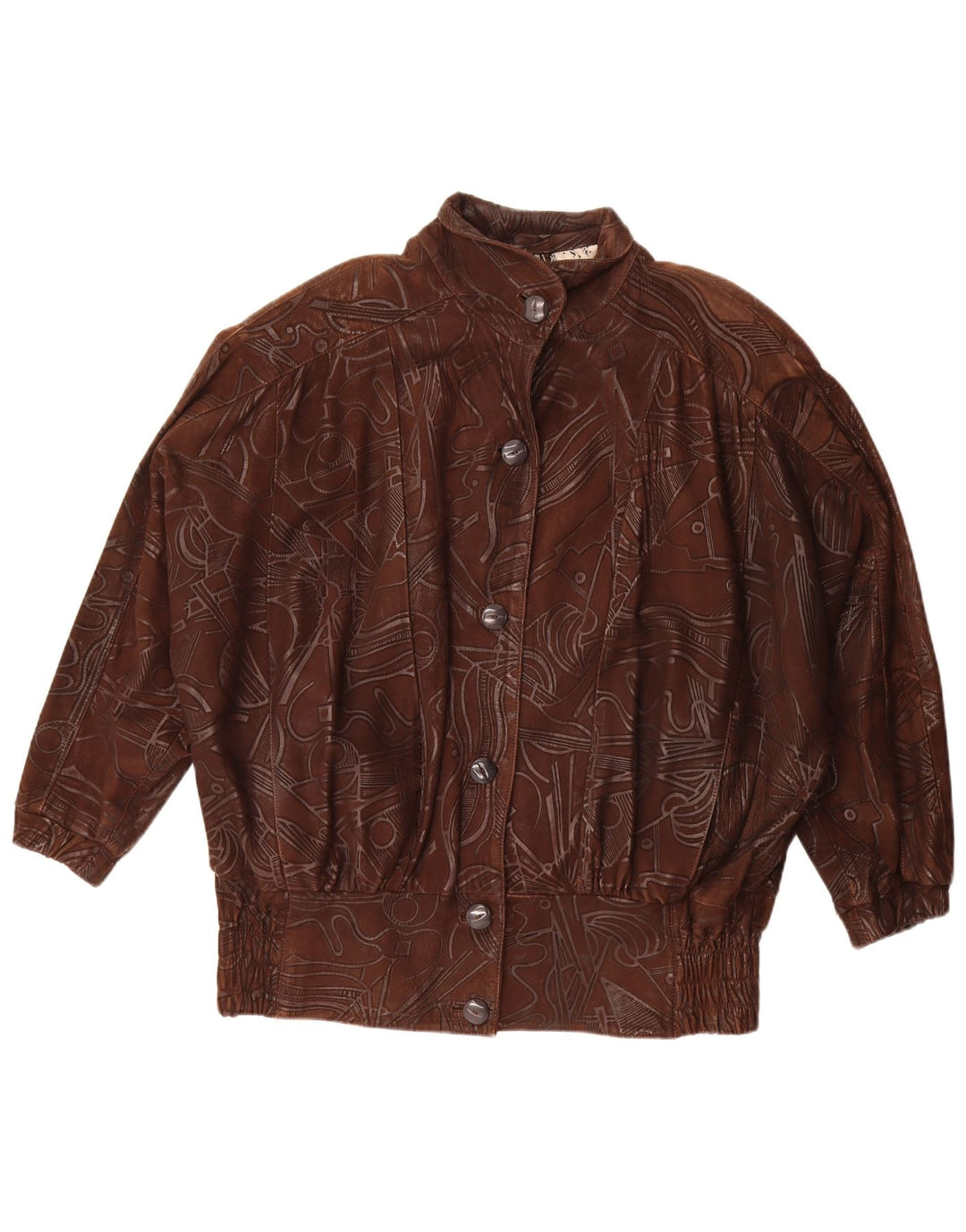Vintage Damen Jacke mit abstraktem Muster, übergroß, EU 38, Mittelbraun