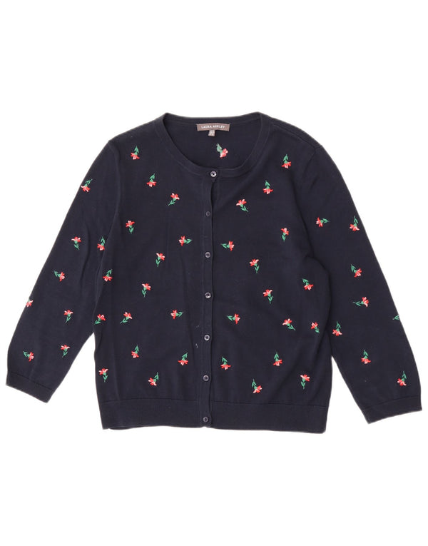 Laura Ashley Damen-Cardigan-Pullover UK 12 Mittleres Marineblau mit Blumenmuster