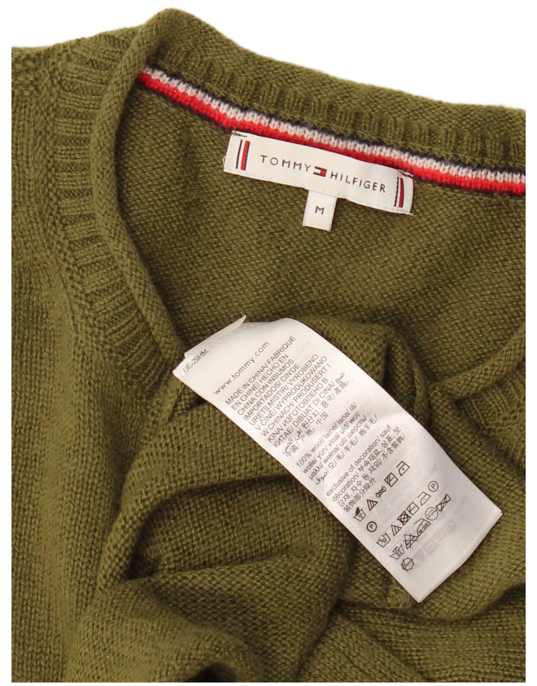 Tommy Hilfiger Damen-Pullover mit Rundhalsausschnitt, UK 12, mittlere Khaki-Wolle