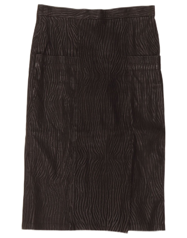 Vintage Damen Lederrock IT 46 Groß W30 Schwarzer Tierdruck