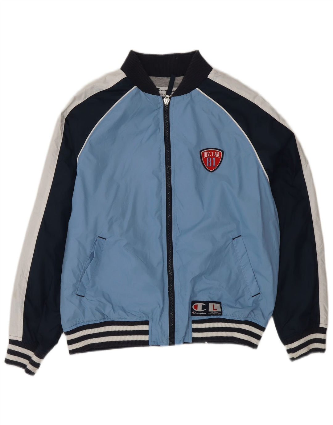 CHAMPION Jungen-Trainingsanzug-Top-Jacke, 11–12 Jahre, Größe L, Blau, Farbblock