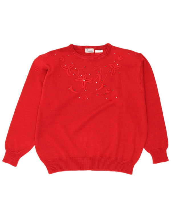 Julietta Damen-Pullover mit Rundhalsausschnitt, UK 24 4XL, rotes Blumenmuster, Polyacryl