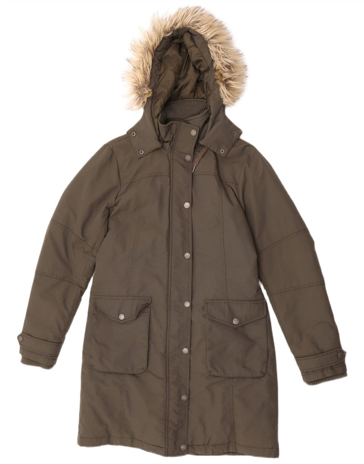 Fat Face Wattierter Damenmantel mit Kapuze, UK 12, Medium Khaki, Nylon