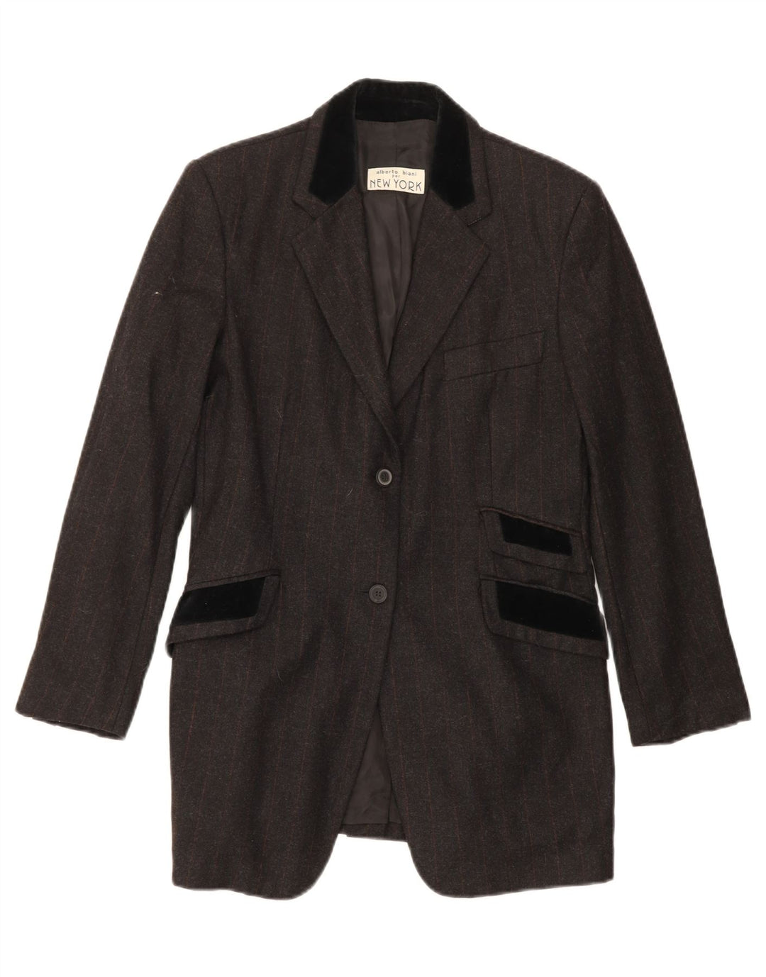 ALBERTO BIANI Womens 2 Button Blazer Jacket IT 44 Medium Grey Pinstripe Vintage Alberto Biani and Second-Hand Alberto Biani from Messina Hembry 