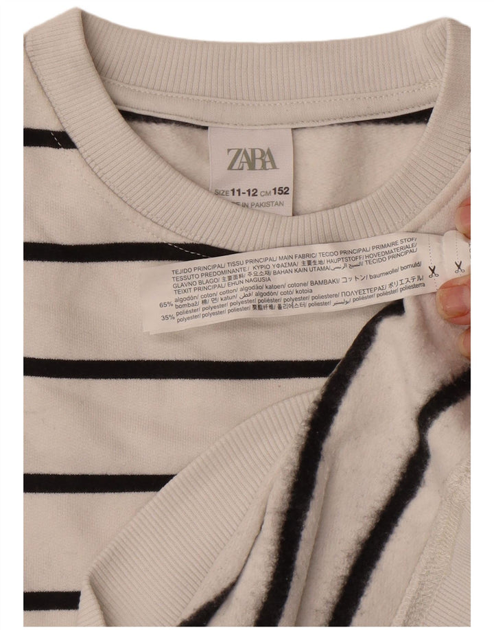 Zara Jungen-Sweatshirt-Pullover, 11–12 Jahre, weiß gestreift, Baumwolle