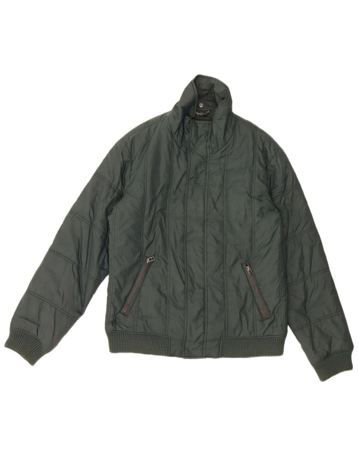 Zara Herren Wattierte Jacke UK 40 Großes grünes Nylon
