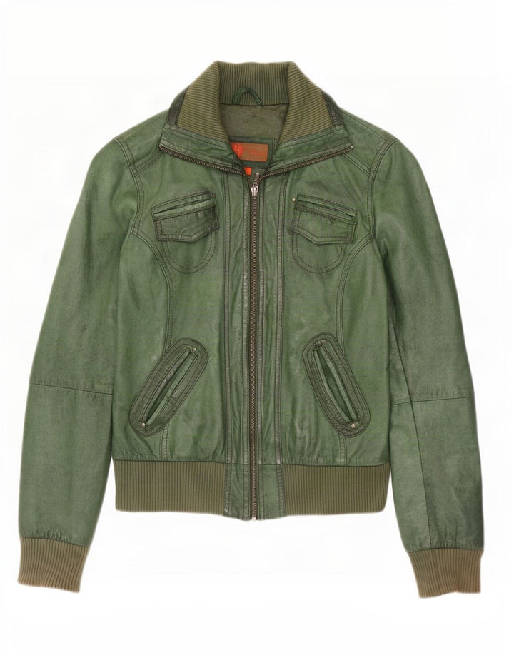 Helium Damen Lederjacke UK 12 Mittelgrün
