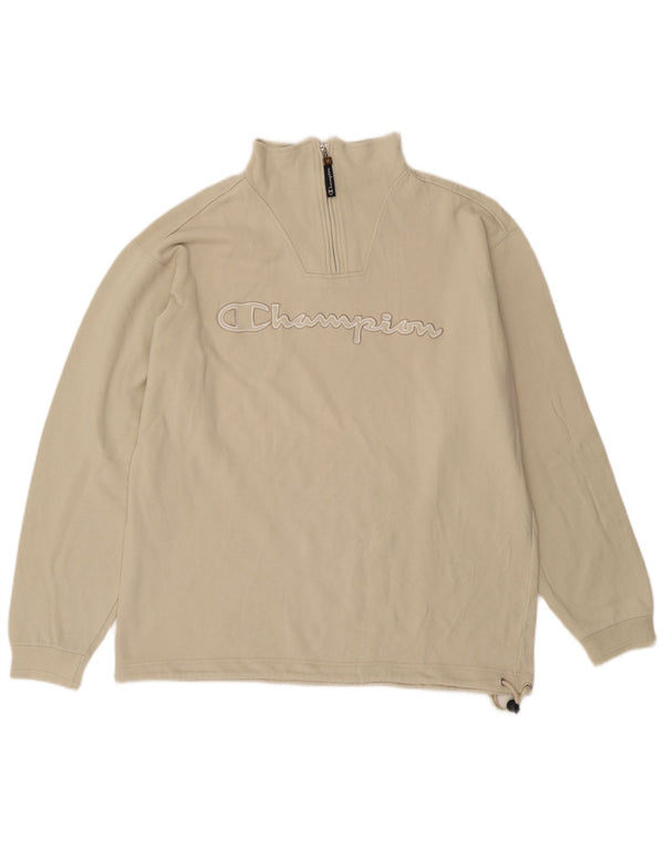 Champion Herren-Pullover mit grafischem Reißverschluss, Größe L, beige, Baumwolle