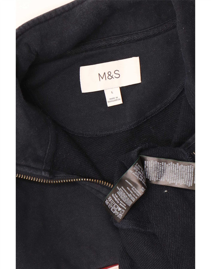 Marks & Spencer Herren-Sweatshirt mit Reißverschluss am Hals, groß, Marineblau, Farbblock