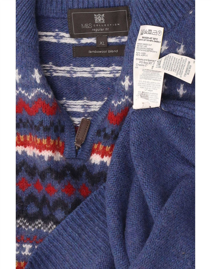 Marks & Spencer Herren-Pullover mit normaler Passform und Reißverschluss, XL, Blau, Fair Isle