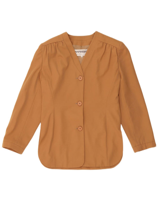 Vintage Damen 3 Knopf 3/4 Ärmel Blazer Jacke IT 42 Mittelbraun Rayon