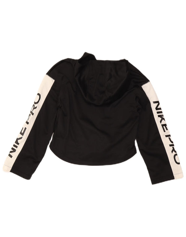 Nike Girls Graphic Crop Hoodie Jumper 12-13 Years Large Black Colourblock