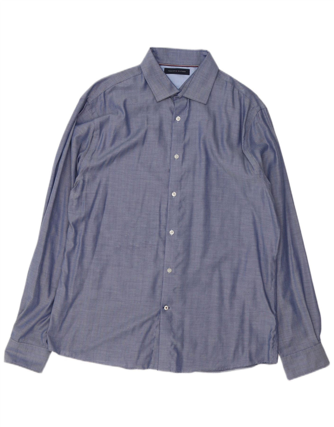 Tommy Hilfiger Herrenhemd, Größe 16 1/2, groß, blaue Fischgräten-Baumwolle