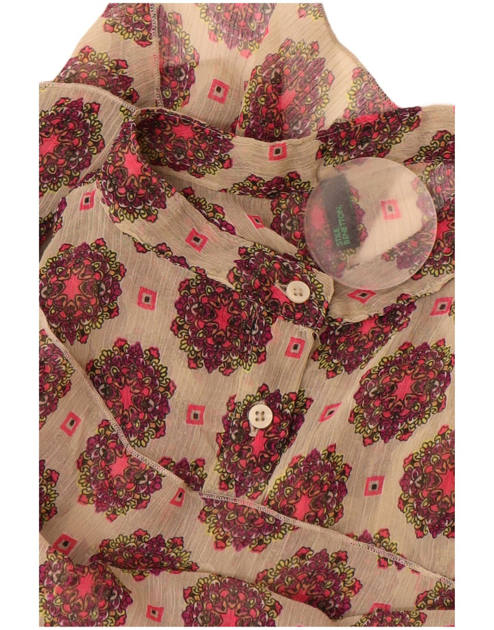 Benetton Damen A-Linien-Kleid UK 12 Mittelbeige mit Blumenmuster