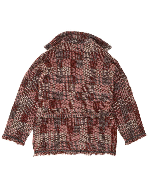 Zara Damen-Strickjacke in Übergröße, Gr. 16, groß, Burgunderrot, Karomuster, Acryl