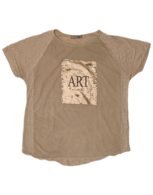 Zara Damen Grafik T-Shirt Top UK 10 Small Beige