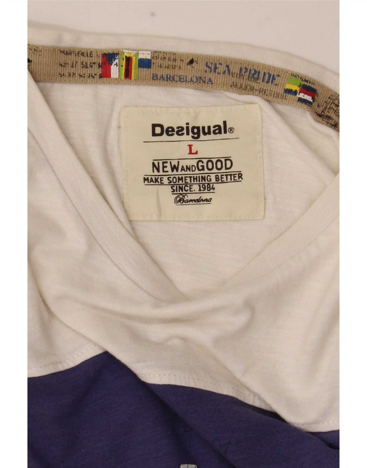 Desigual Herren Grafik-T-Shirt-Oberteil, groß, weiß, Farbblock