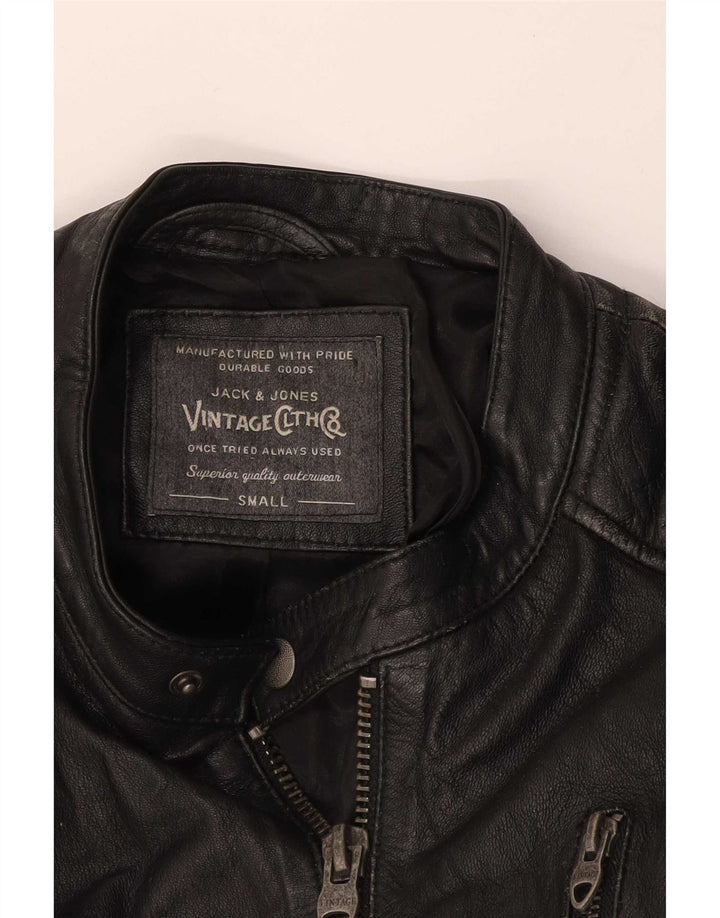 Jack & Jones Herren Leder Racer Jacke UK 36 Small Schwarz