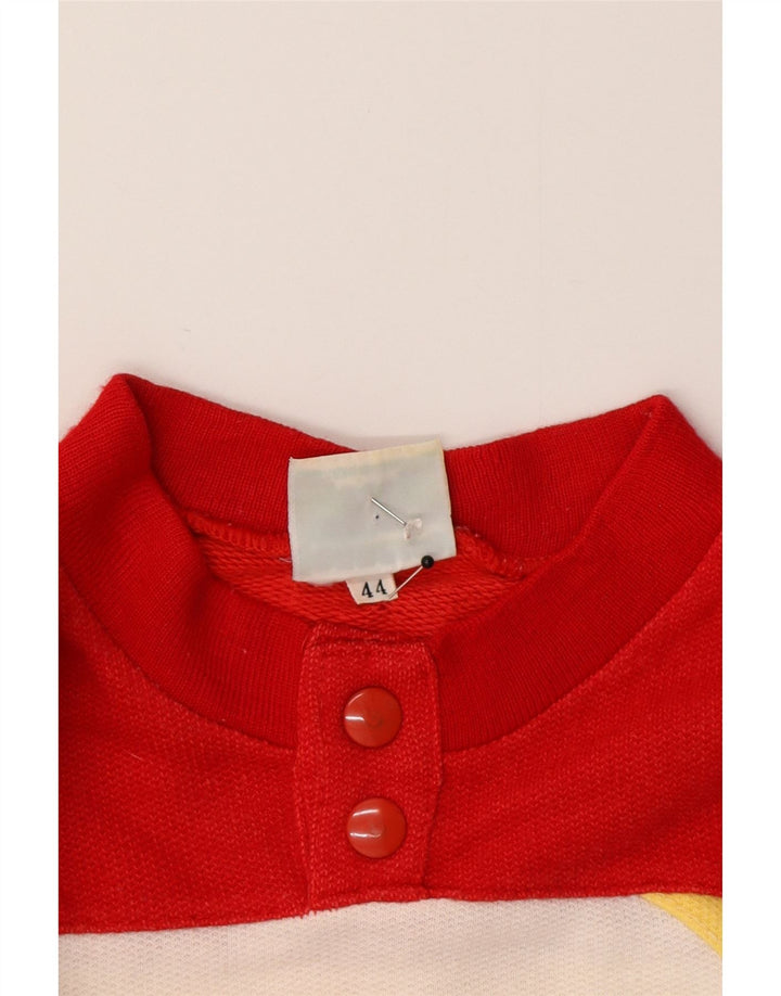 Vintage Damen-Sweatshirt mit Knopfkragen, IT 44, Mittelweiß, Farbblock