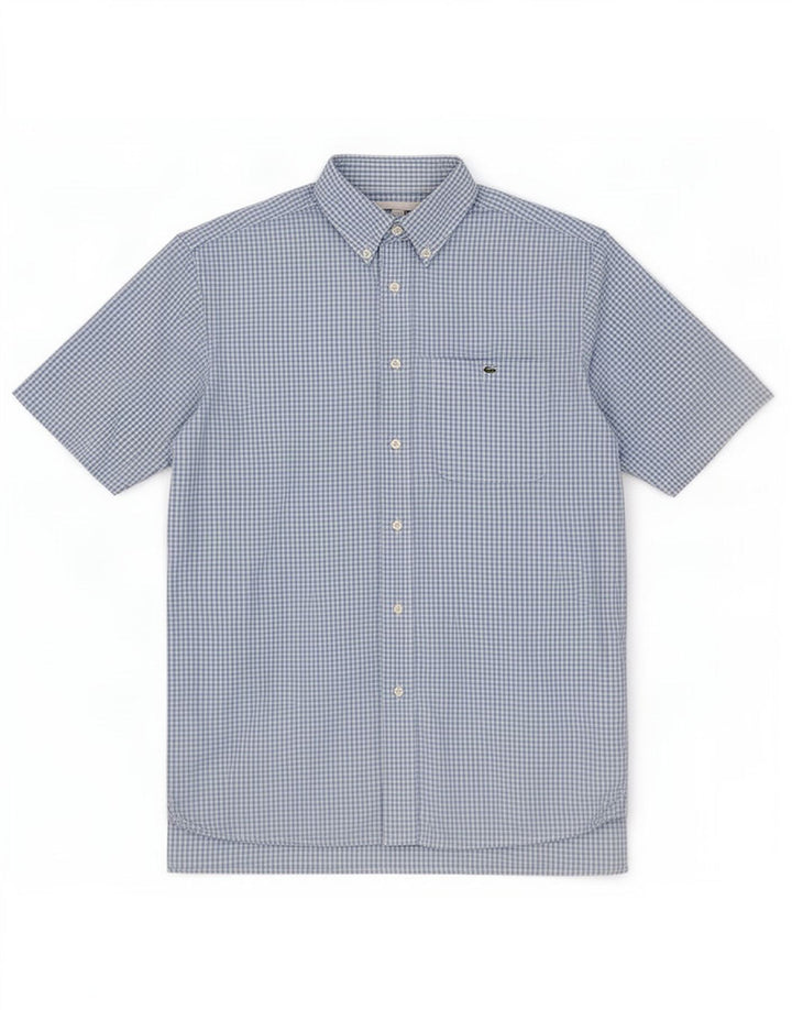 Lacoste Herren-Kurzarmhemd, Größe 38, mittelblau, Gingham-Baumwolle