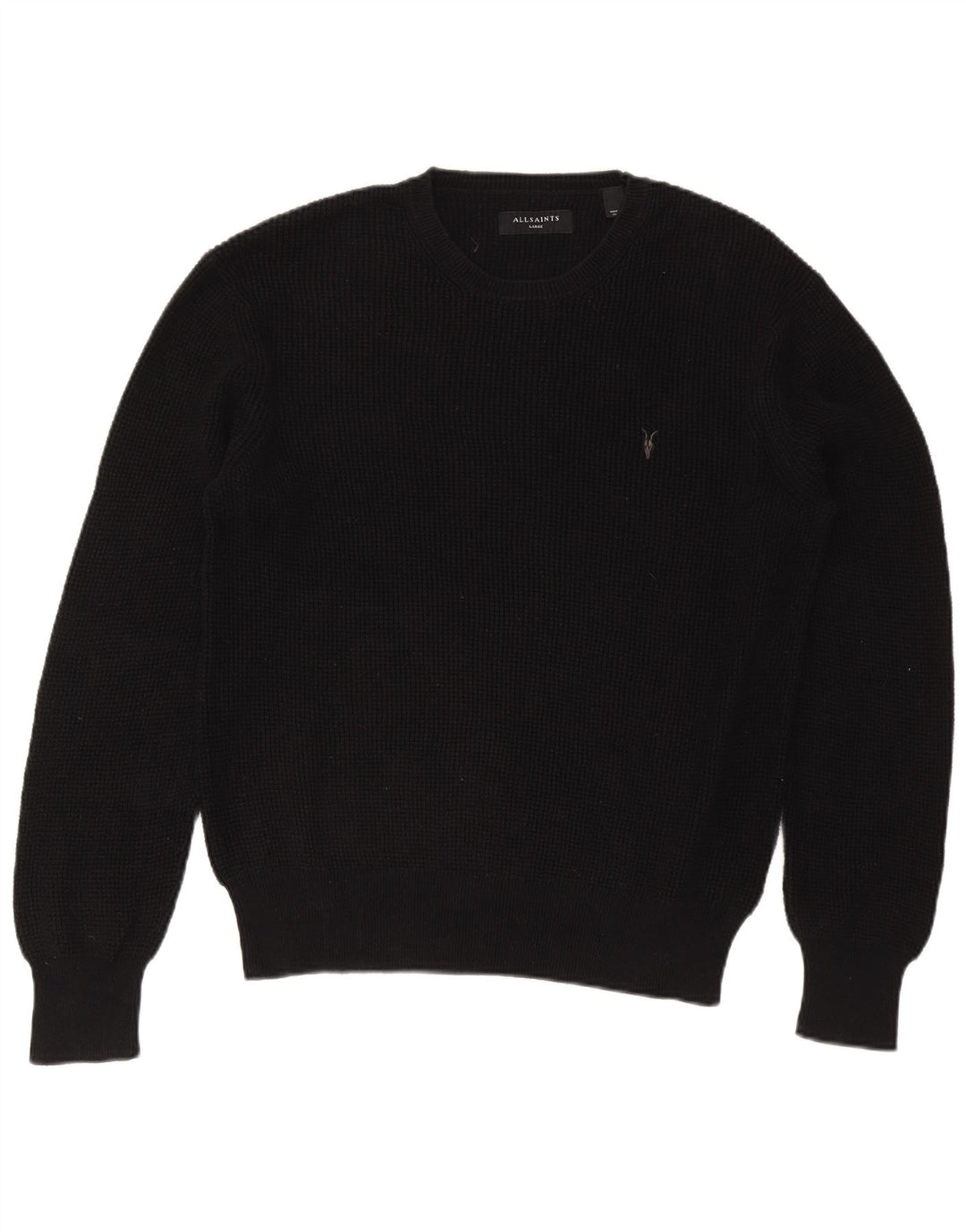 All Saints Herren-Pullover mit Rundhalsausschnitt, groß, aus schwarzer Baumwolle