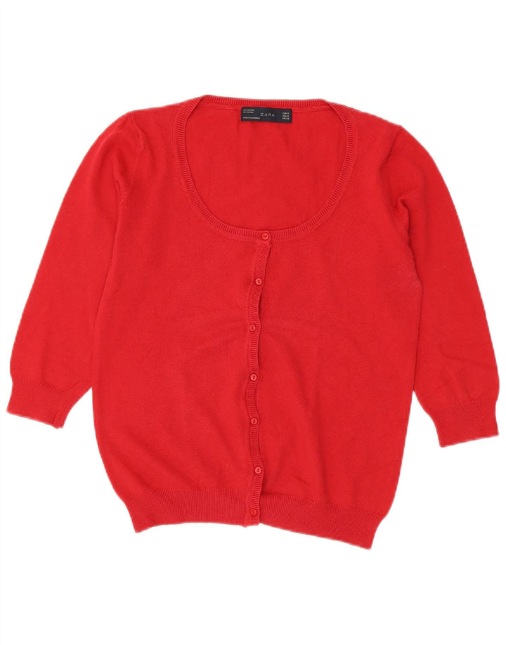 Zara Damen-Strickjacke mit 3/4-Ärmeln, UK-Gr. 12, Mittelrot