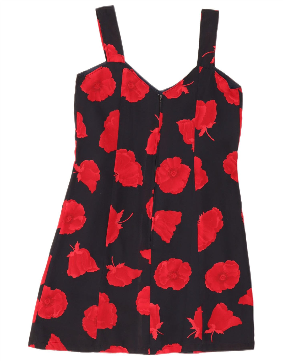 Vintage Damen Slip-Kleid UK 8 Small Schwarz geblümt