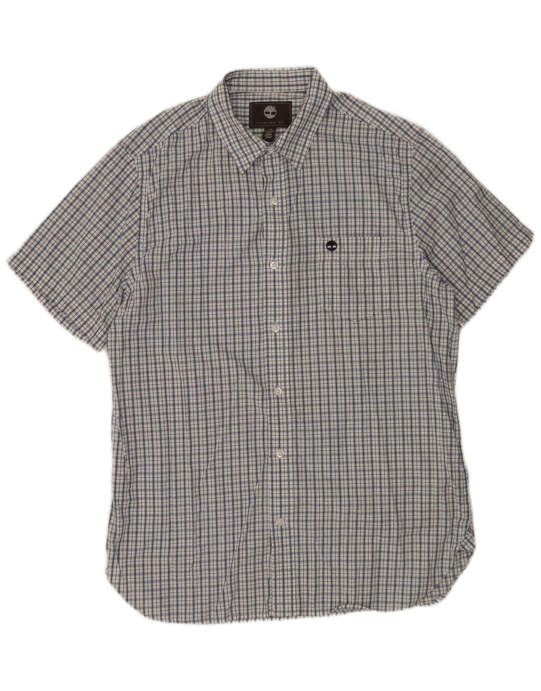 TIMBERLAND Herren-Kurzarmhemd mit normaler Passform, Mittelblau kariert