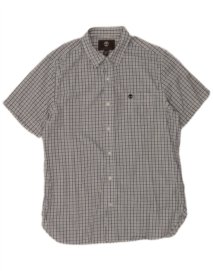 TIMBERLAND Herren-Kurzarmhemd mit normaler Passform, Mittelblau kariert