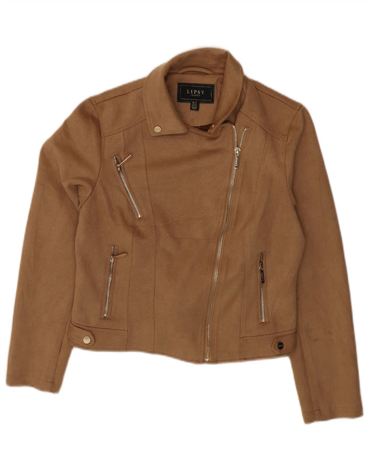 Lipsy Damen Crop Bomberjacke UK 12 Mittelbraunes Polyester
