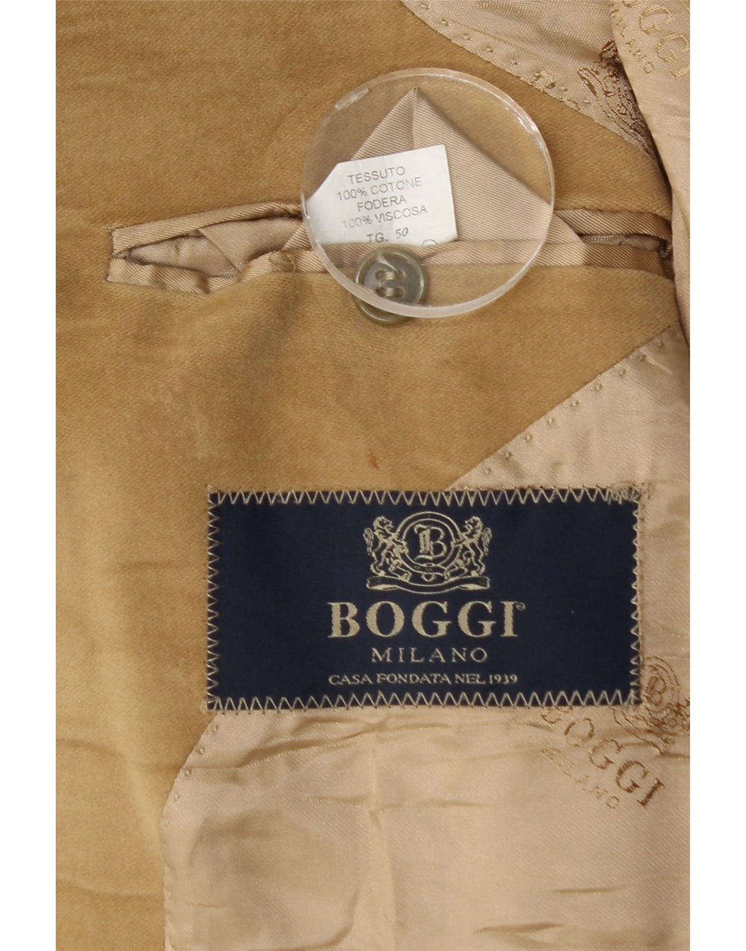 Boggi Herren-Blazer mit 3 Knöpfen, IT 50, Größe L, Beige, Baumwolle