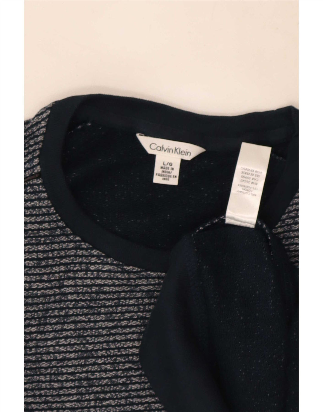Calvin Klein Herren-Sweatshirt-Pullover, große marineblaue Nadelstreifen-Baumwolle