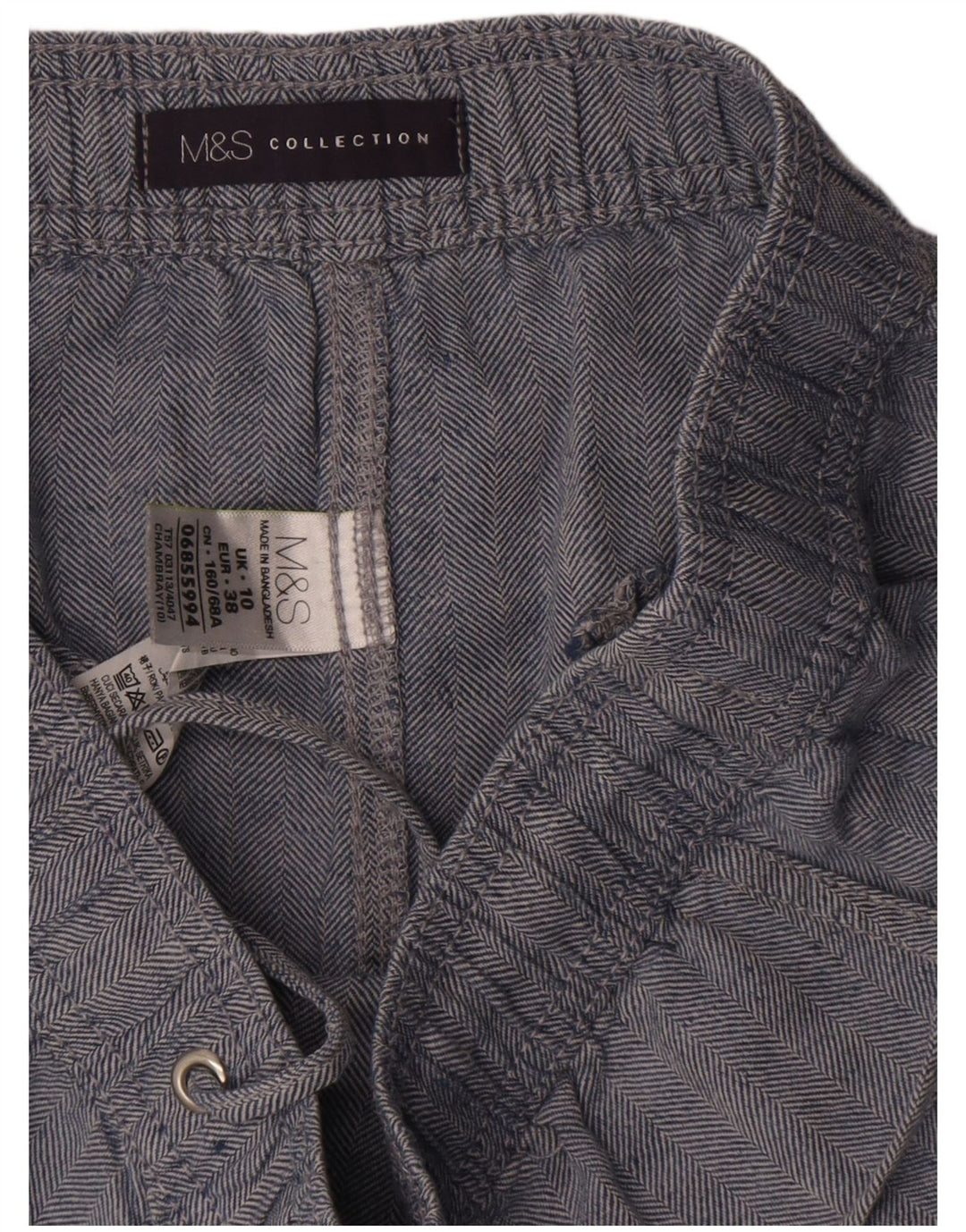 Marks & Spencer Damen Midirock UK 10 Small W30 Blaues Fischgrätenleinen