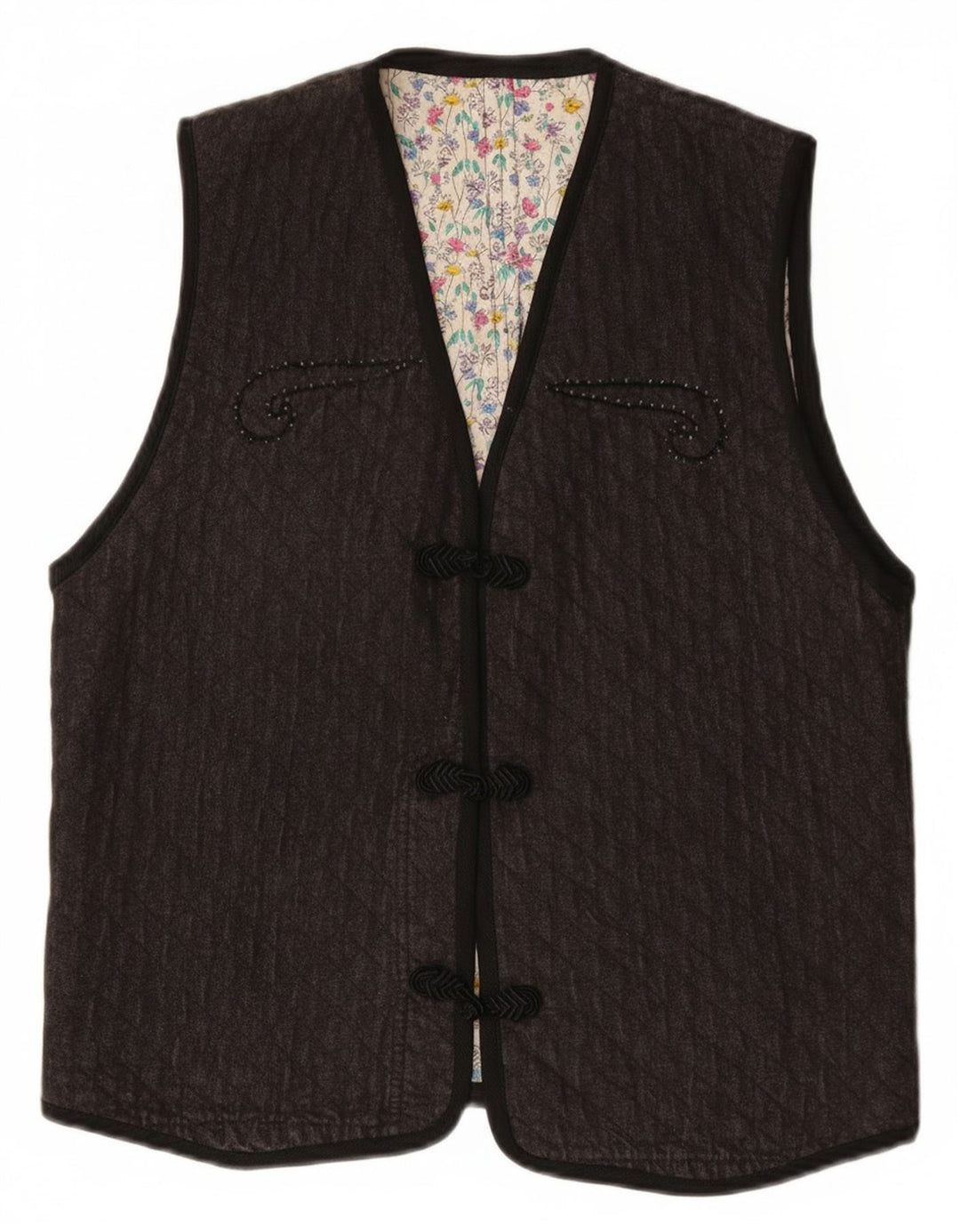 Vintage Damen Gilet UK 12 Mittelgrau Paisley