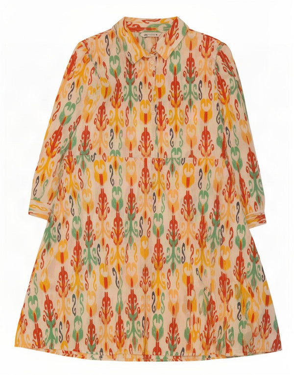 Zara Damen 3/4-Ärmel A-Linien-Kleid UK 20 2XL Mehrfarbig Ikat