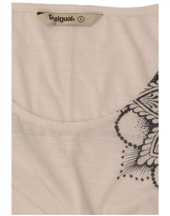 Desigual Damen Grafik-Top mit 3/4-Ärmeln, UK-Größe 10, Größe S, Weiß, Farbblock
