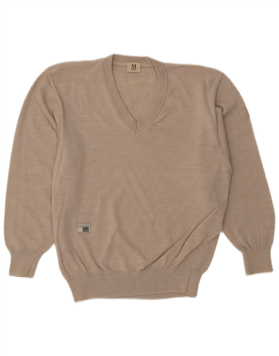 Marz Herren-Pullover mit V-Ausschnitt IT 48 Mittelbeige Wolle