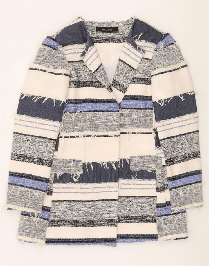 Offene Blazer-Jacke für Damen von Zara, UK 16, groß, mehrfarbig, gestreift, Baumwolle