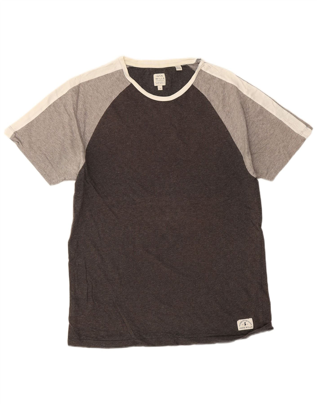 Jack Wills Herren-T-Shirt-Oberteil aus mittelschwarzer Colourblock-Baumwolle