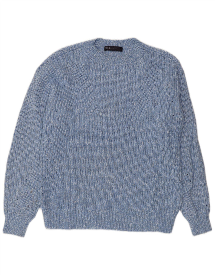 Marks & Spencer Damen-Pullover mit Rundhalsausschnitt, Gr. 10, Größe S, Blau meliert