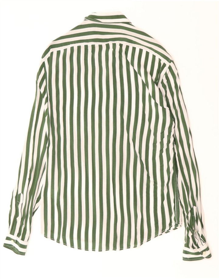 ZARA Herren-Slim-Fit-Hemd, klein, grün gestreift, Viskose