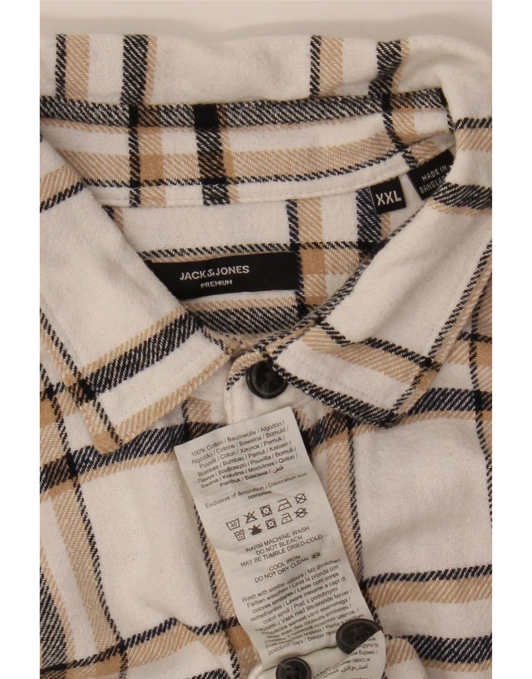 Jack & Jones Herren-Flanellhemd 2XL, weiß kariert, Baumwolle
