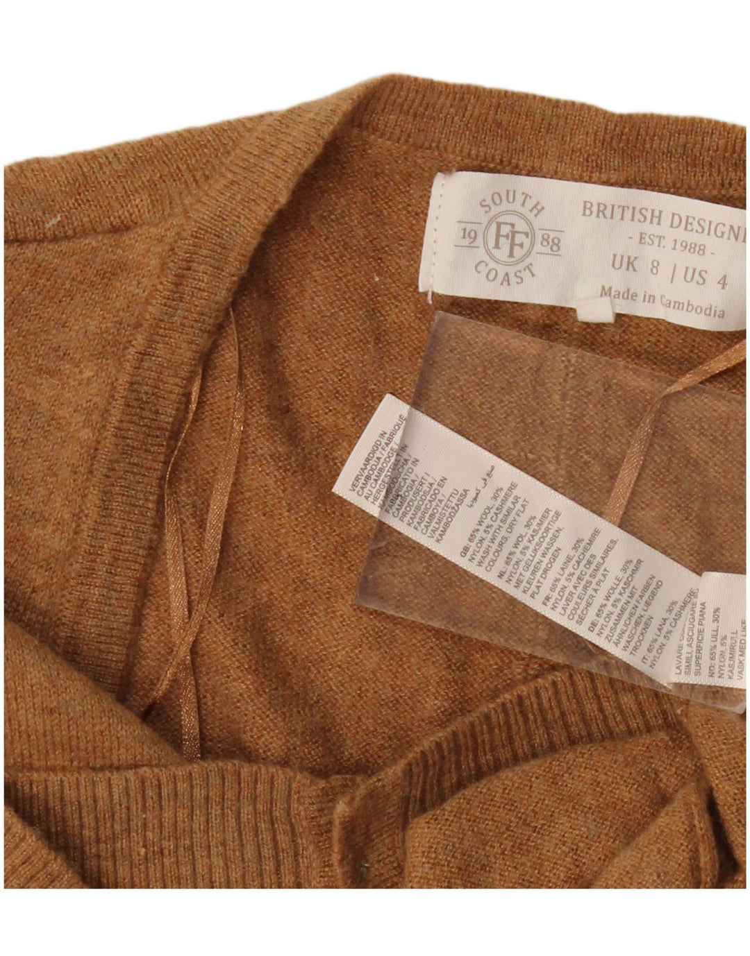 South Coast Damen-Cardigan-Pullover UK 8 Small Beige Wolle