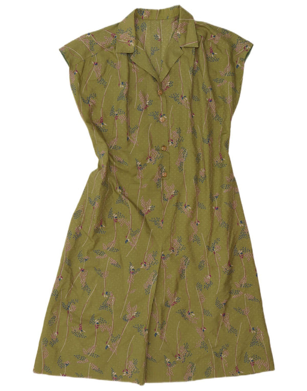 Vintage Damen A-Linie Kleid UK 14 Mittelgrün geblümt