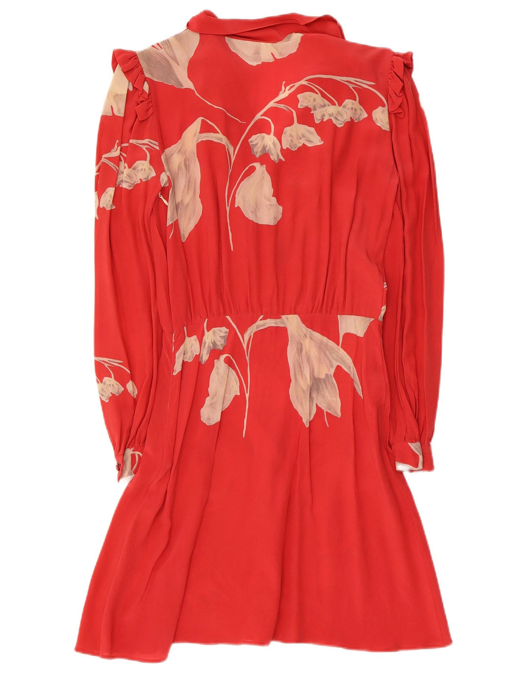 VINTAGE Womens Front Tie Long Sleeve A-Line Dress UK 12 Medium Red Floral