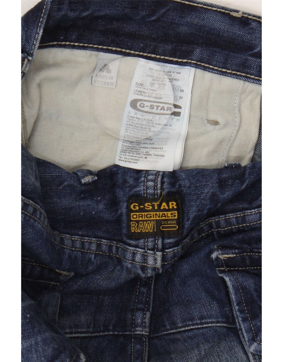 G-Star Herren Straight Jeans W36 L32 Blaue Patchwork-Baumwolle