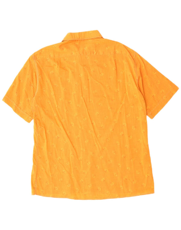 Vintage Herren Kurzarmhemd groß orange geblümt