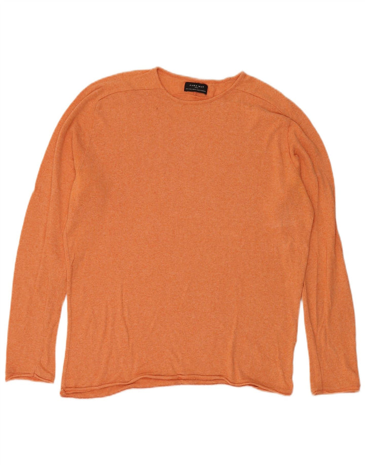 Zara Herren-Pullover mit Rundhalsausschnitt, Größe L, Orange